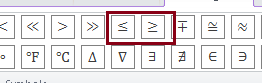 Menampilkan symbol lebih besar sama dengan di excel